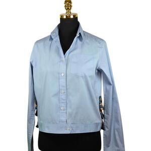 $ Kolor Japan Light Blue Cropped Shirt Jacket Floral Ruffle Back US 6